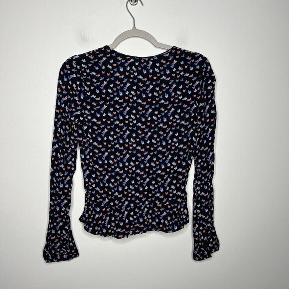 Rails Top Womens Small Beaux Mariposa Butterfly Print Ruffle Waist Blouse Boho - Picture 5 of 16